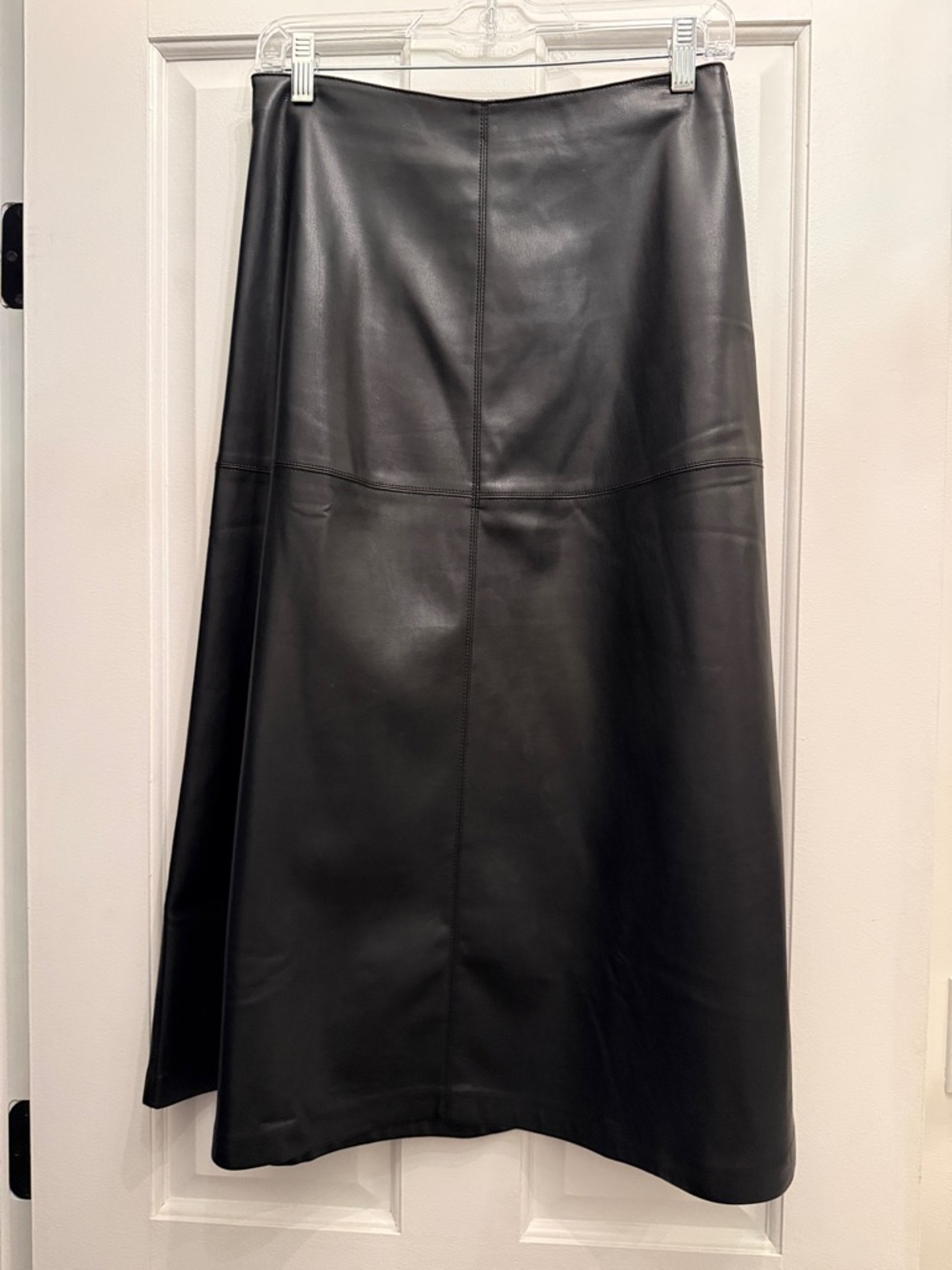 Mango Black Faux Leather A-Line Midi Skirt
